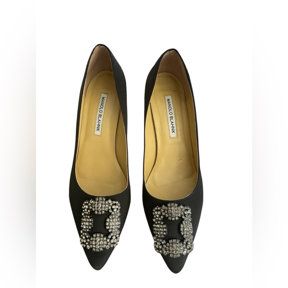 Manolo Blahnik Hangisi Satin Black Shoes - Size 40IT